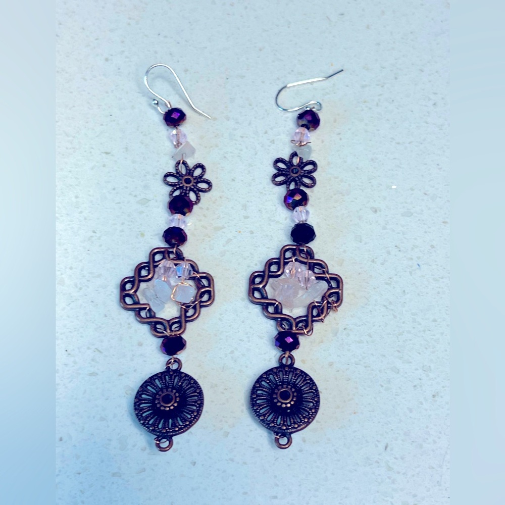 Vintage handmade beaded earrings - Picture 3 of 9